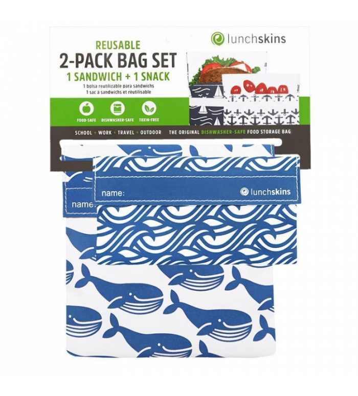 Lunchskins | Bag set 2st. Velcro Blauw Walvis herbruikbaar